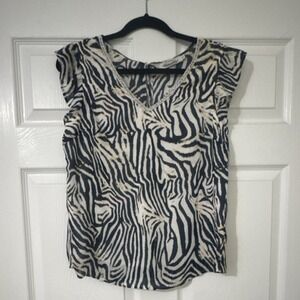 It Hippie Zebra Print  V-Neck Flutter Sleeve Blouse Women's Size S